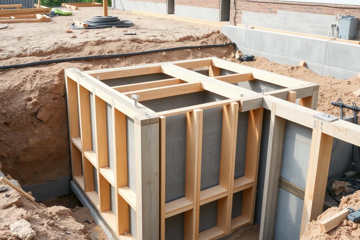 Concrete foundation formwork at a Springfield, Illinois construction site
