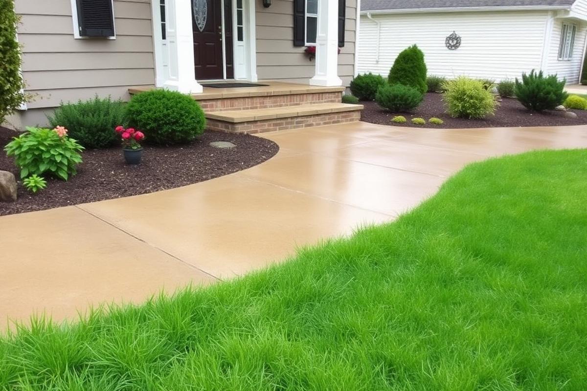 Residential concrete walkway leading to a Springfield home entrance